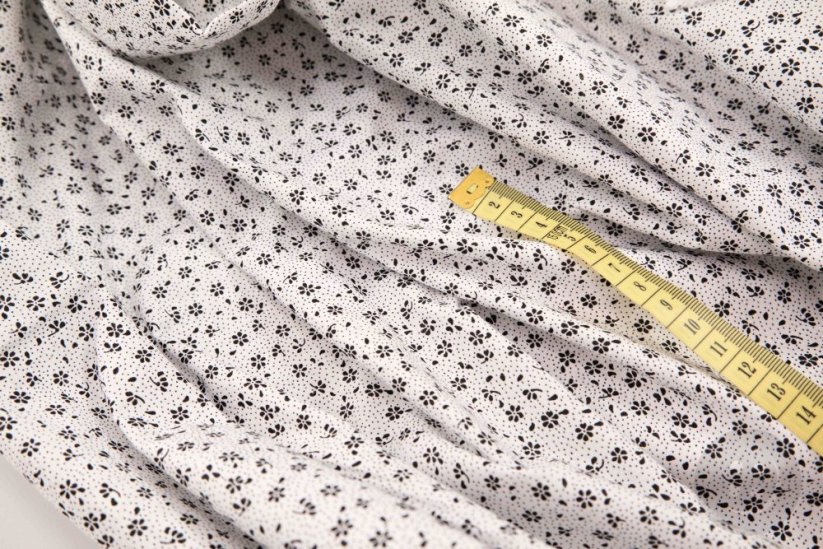 Cotton fabric - black flowers on white background - width 160 cm