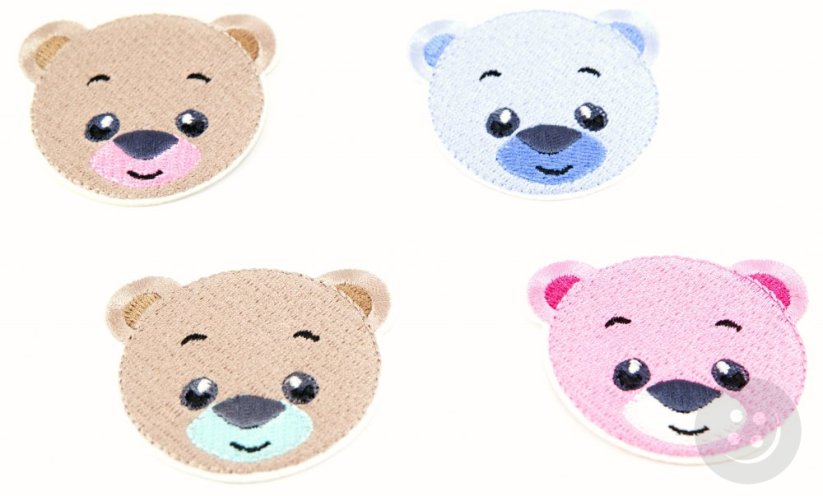Iron-on patch - Teddy bear - brown, turquoise, pink, light blue - dimensions 6 cm x 7 cm