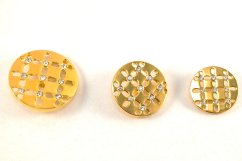 Luxusný kovový gombík - lesklý, zlatá s kamienkami - priemer 2 cm