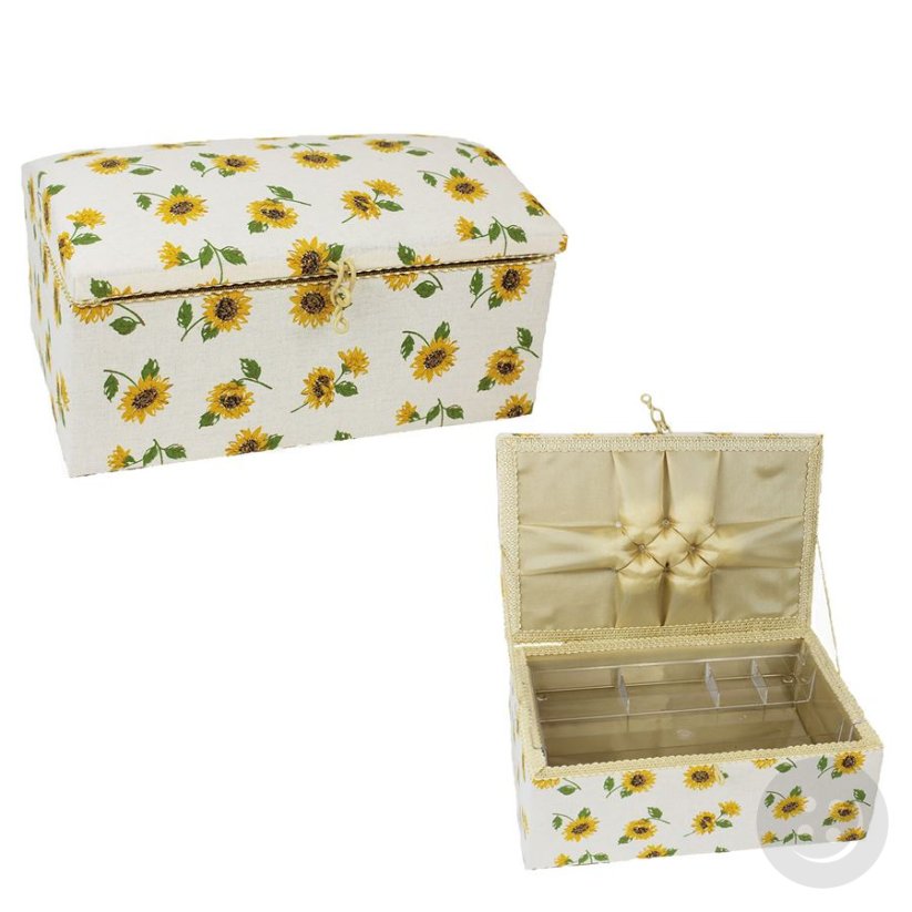 Textile box for sewing supplies - sunflower - dimensions 27,5 cm x 18,5 cm x 14,5 cm