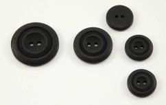 Hole button - with decorative rings - matte - black - diameter 1.6 cm