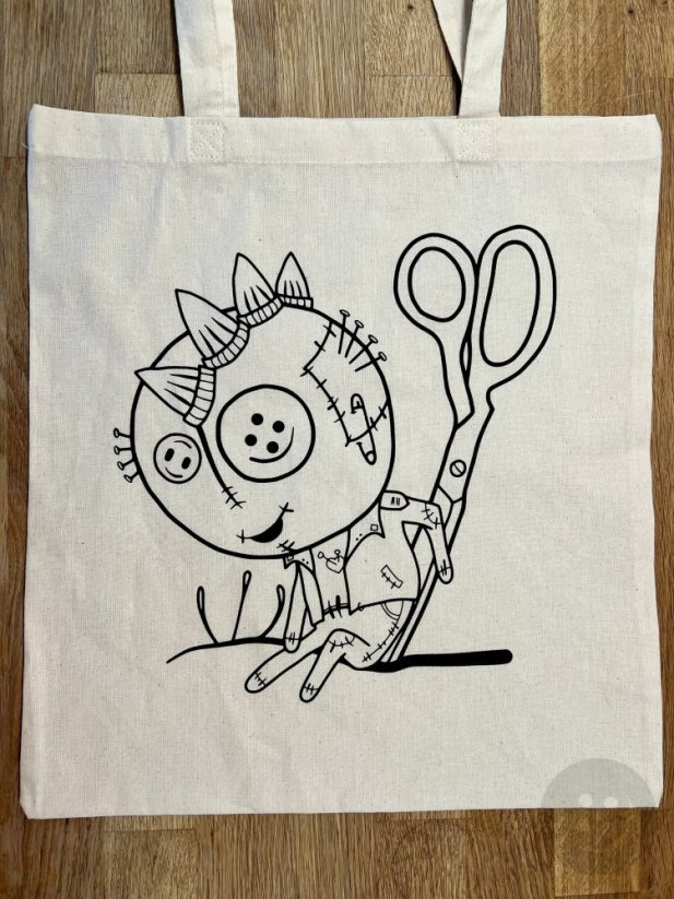 Plátěná taška k vybarvení – Punková voodoo panenka (autorský motiv)