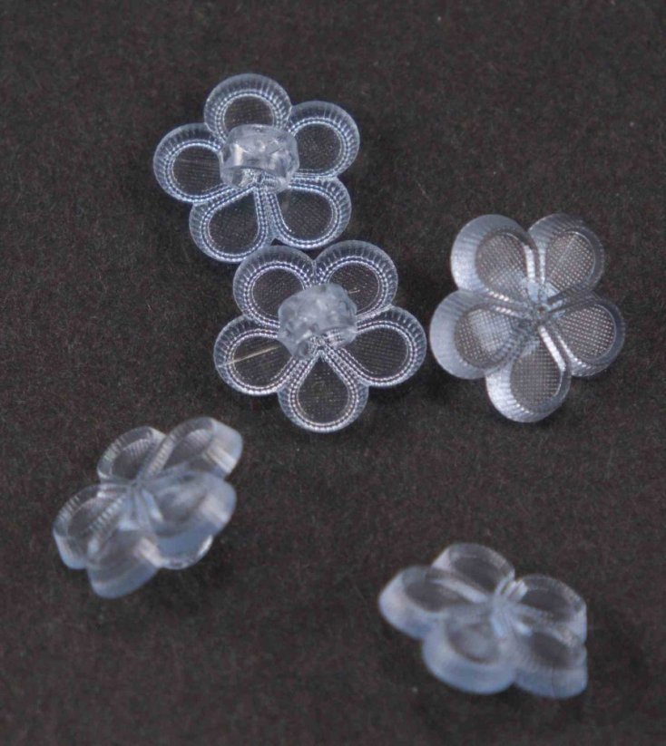 Kinderknopf - hellblaue Blume - transparent - Durchmesser 1,3 cm