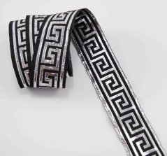 Black braid with egyptian pattern - black, silver - width 2,5 cm