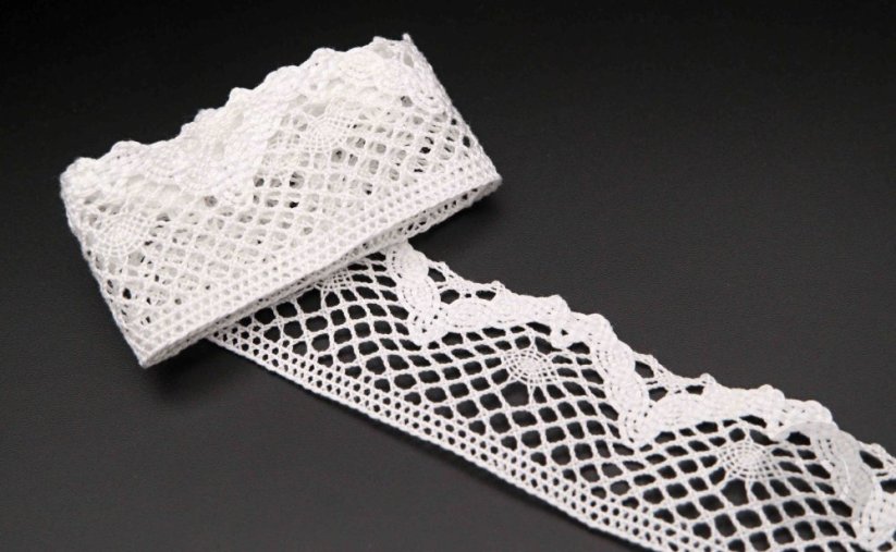 Bavlněná paličkovaná krajka - bílá - šířka 3,9 cm