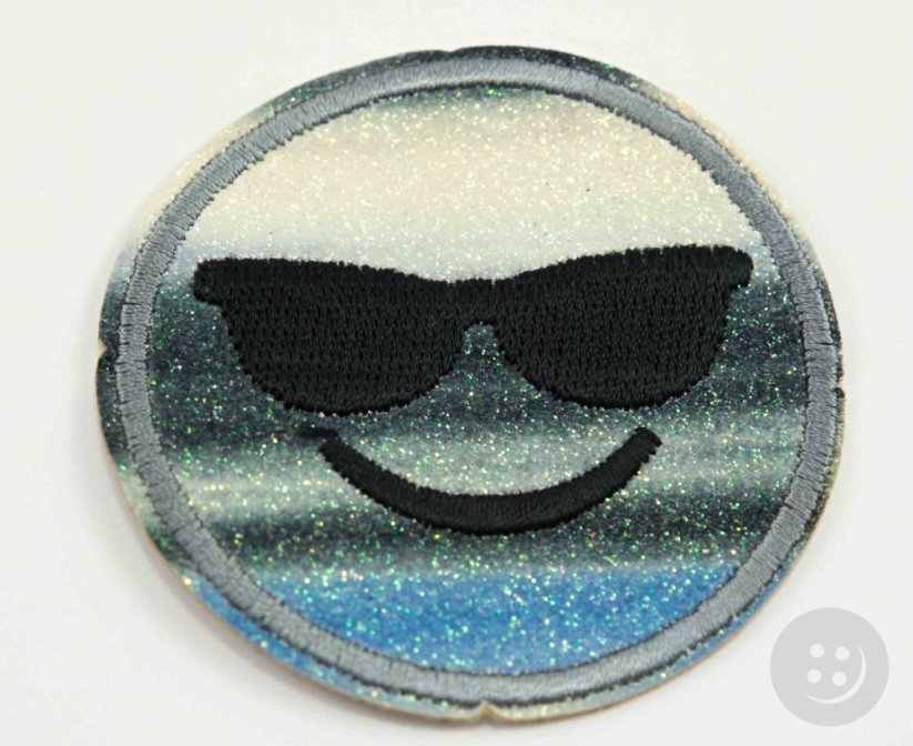 Aufnäher zum Aufbügeln – glitzerndes Smiley-Gesicht – Durchmesser 6 cm – MEHR OPTIONEN