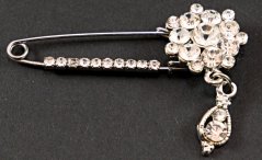 Clothing brooch with clear crystal - black, silver - size 5.5 cm x 4 cm