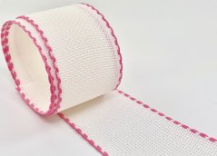 Vyšívací páska bílá s růžovým okrajem