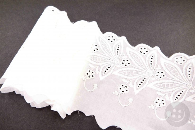 Bavlnená madeirová čipka - lomená biela - šírka 13,5 cm