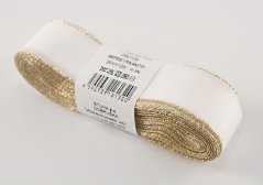 Taftové stuhy se zlatým okrajem - bílá, zlatá - šířka 0,6 cm - 2,5 cm