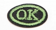 Iron-on patch - OK - black green - size 2 cm x 1.5 cm