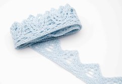 Bavlněná paličkovaná krajka - velké zoubky - vodová modrá - šířka 3,3 cm