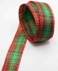 Christmas decorative ribbon - red, green, gold - width 2.5 cm