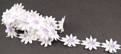 Guipure lace trim - white with a light purple center - width 2,5 cm