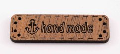 Sew-on wooden label Hand made - brown - size 4.8 x 1.5 cm