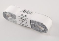 Taftové stuhy so strieborným okrajom - biela, strieborná - šírka 0,6 cm - 4 cm