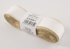 Taftband mit goldenem Rand - weiß, gold - Breite 0,6 cm - 2,5 cm