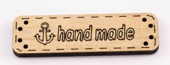 Sew-on wooden label Hand made - cream - size 4.8 x 1.5 cm