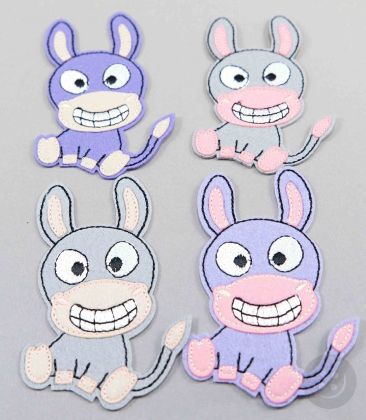 Iron-on patch - sitting donkey - more color variants - dimensions 9 cm x 4,5 cm