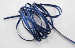 Ribbon with gold edge - gold, dark blue - width 0.3 cm