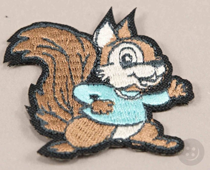 Iron-on patch - squirrel - dimensions 5 cm x 4.5 cm - pink, turquoise, blue