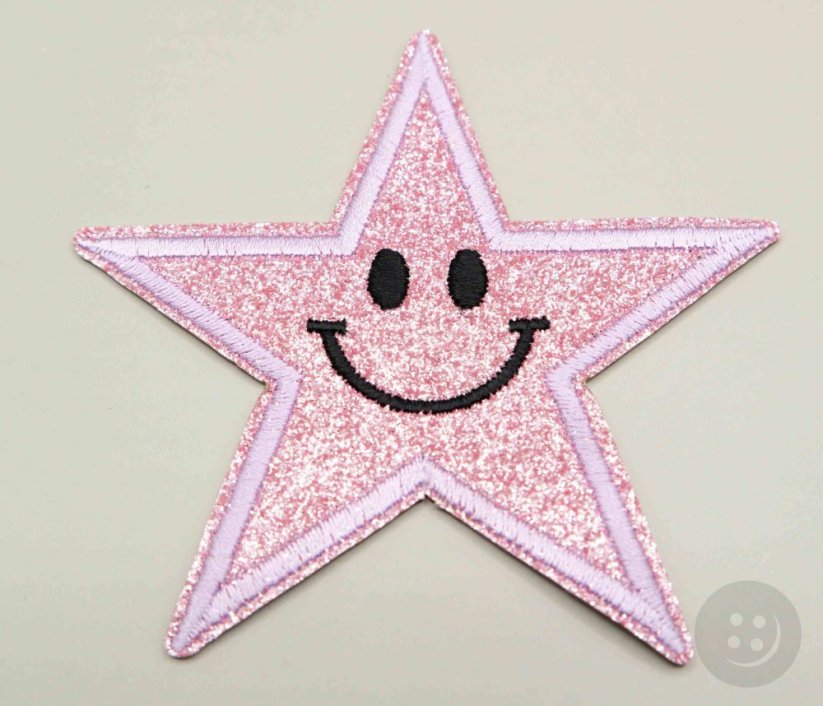Nažehľovacia záplata - trblietavá hviezda - svetlo ružová - rozmer 8,5 cm x 8,5 cm