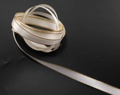 Satin ribbon with gold edge - white, gold - width 1 cm