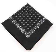 Cotton scarf - white flowers on black - size 70 cm x 70 cm