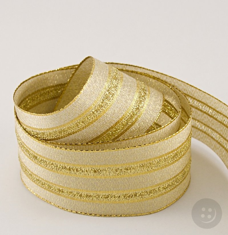 Stuha se zlatým proužkem - zlatá - šíře 3,8 cm