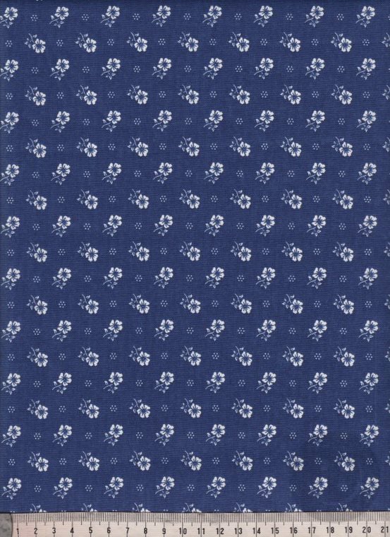 Cotton canvas with fowers - blue, white - width 140 cm