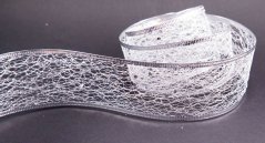 Stuha s flitry, glitry a tvarovacím drátkem šíře 5 cm - stříbrná