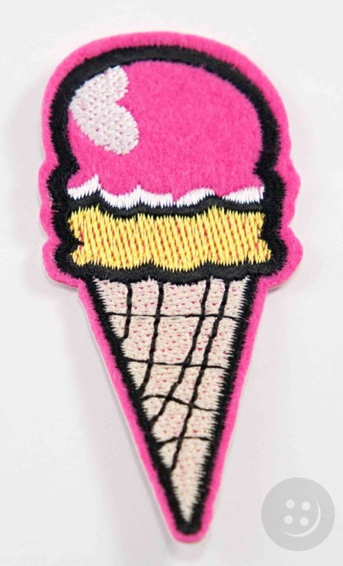 Iron-on patch - ice cream - dimensions 7 cm x 3 cm - pink, beige