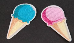 Patch zum Aufbügeln - Eiscreme - Größe 6 cm x 3 cm - rosa, türkis, beige