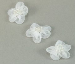 Našívacia monofilová kytička s korálkami - biela - priemer 3 cm