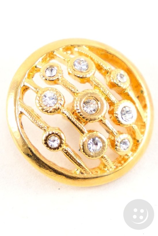 Luxusní kovový knoflík - zlatá s kamínky do čtverečku - průměr 2 cm