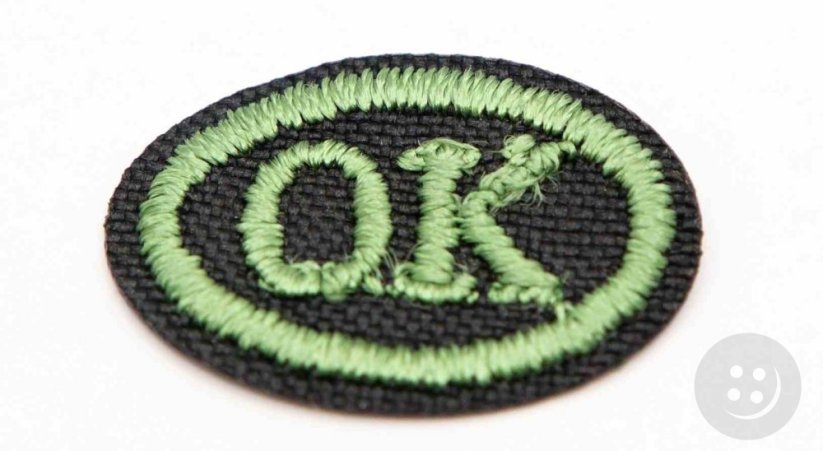Iron-on patch - OK - black green - size 2 cm x 1.5 cm