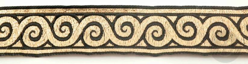 Black braid with gold embroidery - gold, black - width 3.4 cm