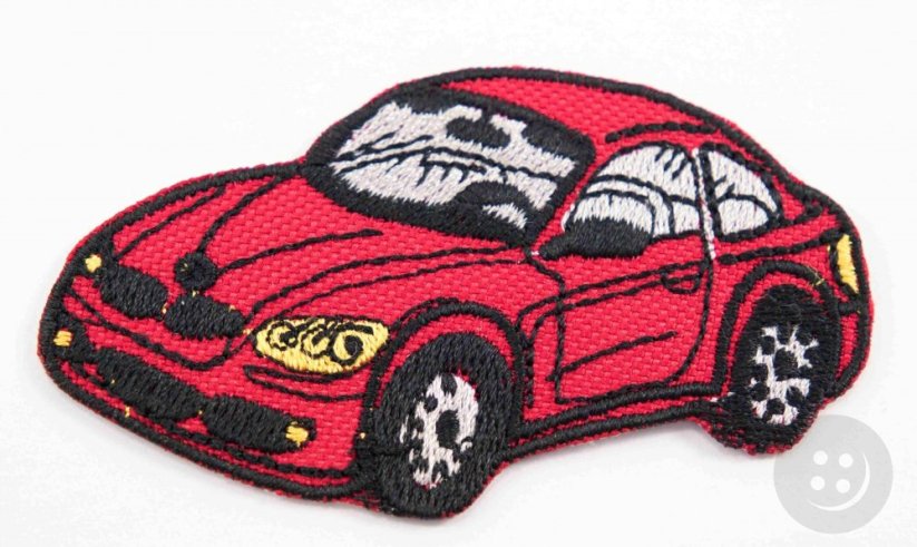 Iron-on patch - Happy car - red - dimensions 4 cm x 7,5 cm