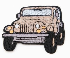 Patch zum Aufbügeln - Geländewagen - Größe 6 cm x 4 cm - rot, khaki, orange, blau, schwarz