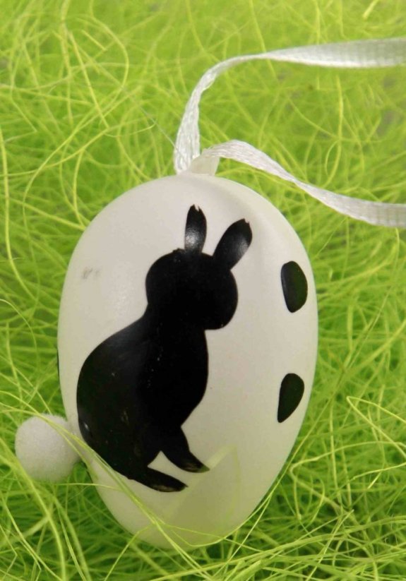 Kleines Osterei mit Hasen auf einer Schleife - schwarz, weiß
