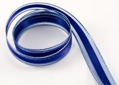 Stuha s tvarovacím drôtikom - modrá, strieborná - šírka 1,5 cm