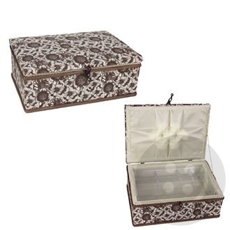 Textile box for sewing supplies - brown, white - dimensions 27,5 cm x 19 cm x 11 cm