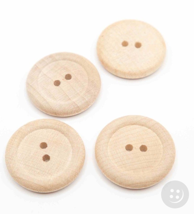 Wooden button with holes - wide rim - natural - diameter 2 cm