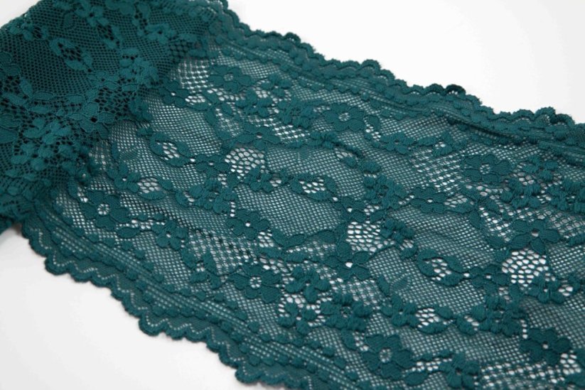 Elastic lace, insert - dark green - width 17 cm