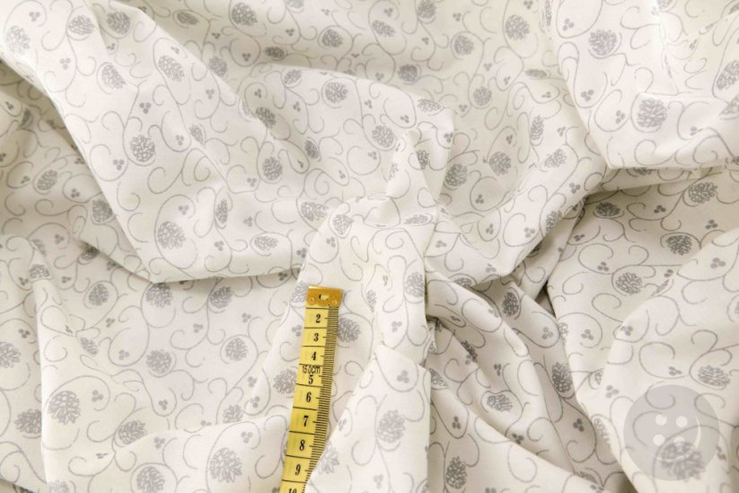 Bavlnené plátno - strieborné metalické šišky na podklade off white - šírka 150 cm
