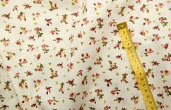 Cotton fabric - wine-colored flower branches on cream background