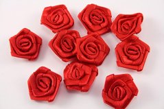 Sew-on satin flower – red, 1 cm Sew-on satin flower – red, 1 cm
