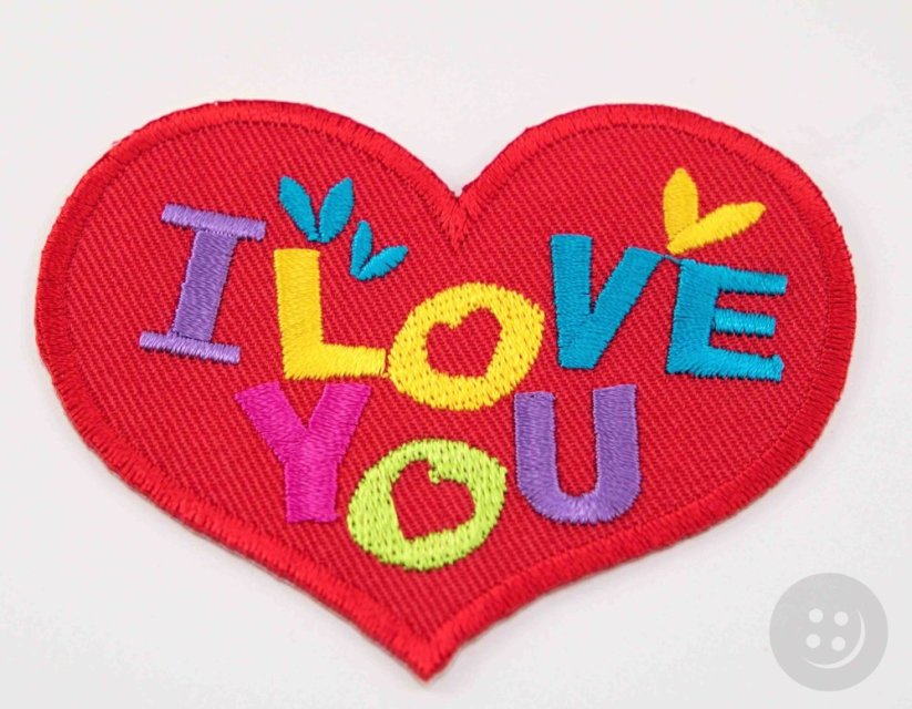 Iron-on patch - heart - I LOVE YOU - 7.5 x 6 cm