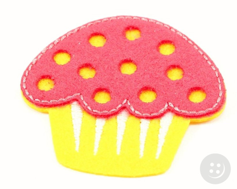 Iron-on patch - Cupcake - turquoise, yellow - diameter 5 cm