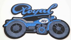 Nažehlovací záplata - motorka Royal - modrá - rozměr 10 cm x 7 cm